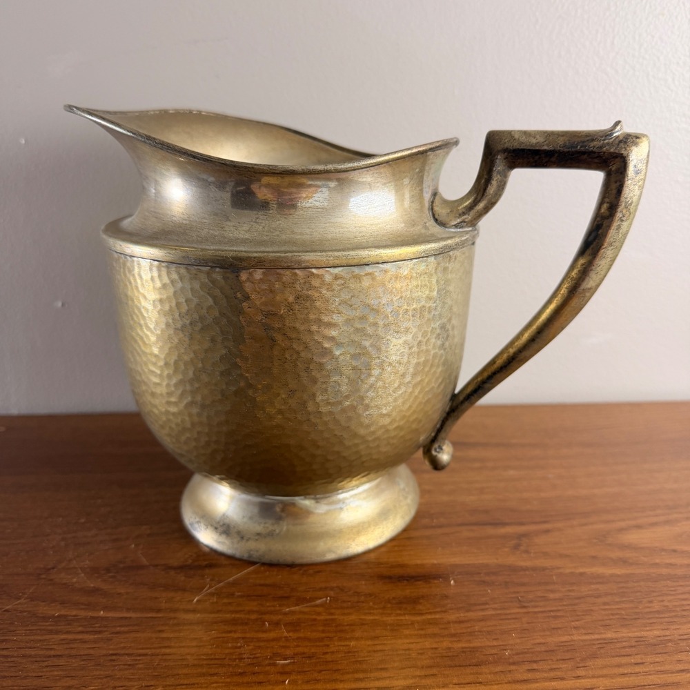 Vintage Nickel Silver Silver Plated Hammered Pitcher 428-66 Gold Patina Decor